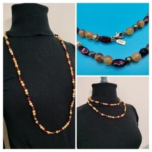 1928 Fashion Glass Acrylic Beads Gold tone accents Earth Tone Necklace 32"